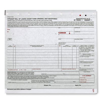 3-Part Bill of Lading - Carbon, No Numbers, No Print S-6665