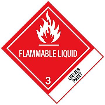 Etiquetas Adhesivas D.O.T (EUA) - "Flammable Liquid Paint ONU 1263", 4 x 4 3/4"