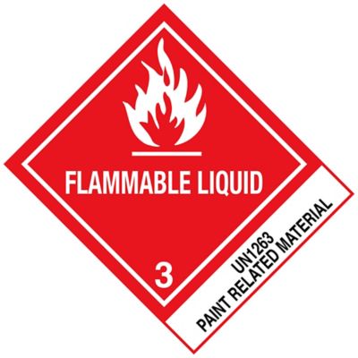 D.O.T. Labels - "Flammable Liquid Paint Related Material UN 1263", 4 x 4 3/4" S-693