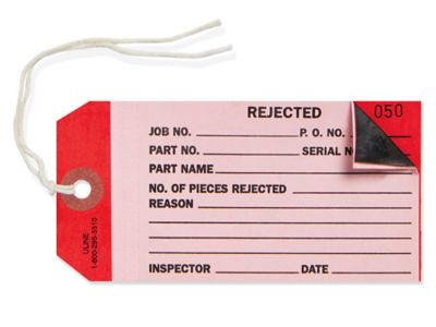 Linco Rejected Inspection Tags, (no.5) 4-3/4 inch x 2-3/8 inch, Red Card Stock W Reinforced Fiber Hole Patch - Pack of 50 Tags, Women's, Size: One