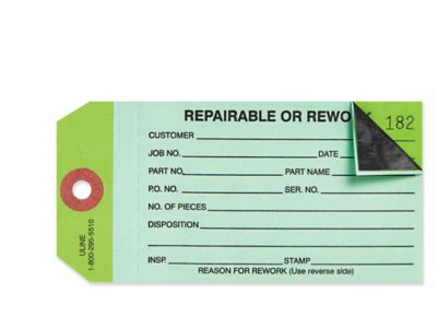  2-Part Inspection Tags - "Repairable/Rework"