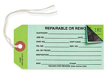 2-Part Inspection Tags - "Repairable/Rework", Pre-strung S-7223PS