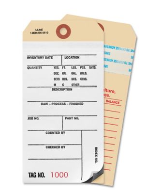  2-Part Inventory Tags with Adhesive Strip - Carbon, #1000 - 1499