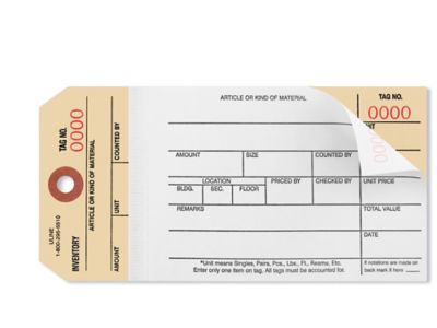 2-Part Stub Style Inventory Tags - Carbonless, #0000-0499