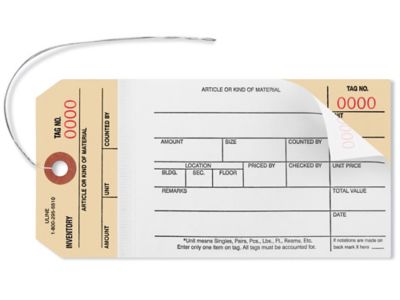 2-Part Stub Style Inventory Tags - Carbonless, Pre-wired, #0000-0499 S-7233PW