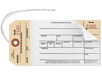 2-Part Stub Style Inventory Tags - Carbonless, Pre-wired, #2500-2999 S-7238PW
