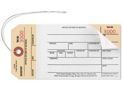 2-Part Stub Style Inventory Tags - Carbonless, Pre-wired, #3000-3499 S-7239PW