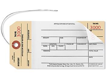 2-Part Stub Style Inventory Tags - Carbonless, Pre-wired, #3000-3499 S-7239PW