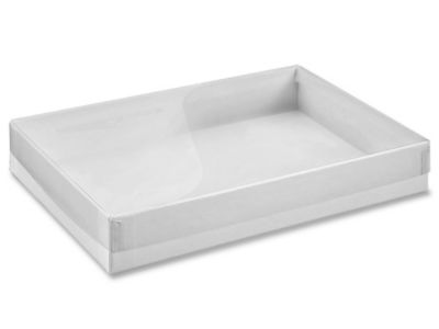 ホワイトフレア　BOX Clear Lid Boxes with White Base - 8 5/8 x 5 5/8 x 1 3/8