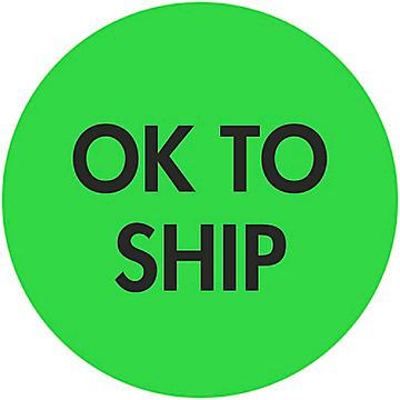 Etiquetas Adhesivas Circulares para Control de Inventario - "OK to Ship", 2", Verde Fluorescente