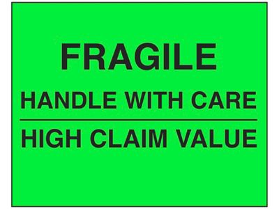 Jumbo Pallet Protection Labels - "Fragile/Handle with Care/High Claim Value", 8 x 10"