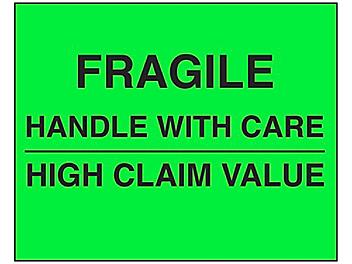 Jumbo Pallet Protection Labels - "Fragile/Handle with Care/High Claim Value", 8 x 10" S-7378