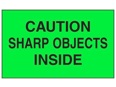 "Caution/Sharp Objects Inside" Label - 3 x 5"