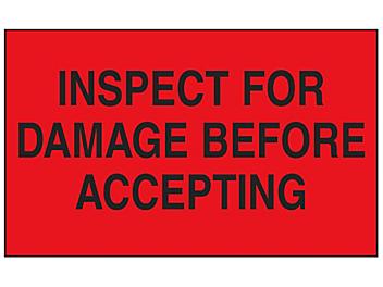 "Inspect for Damage Before Accepting" Labels - 3 x 5" S-7387
