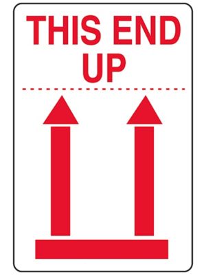 International Safe Handling Labels - "This End Up" with Red Arrows, 2 x 3"