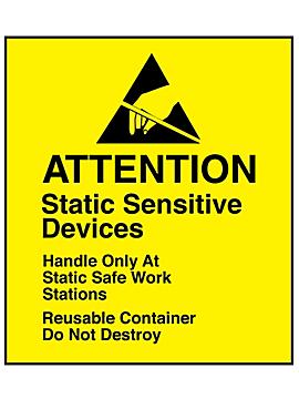 Etiquetas Adhesivas Antiestáticas de Advertencia - "Attention/Static Sensitive Devices", 2 1/2 x 1 3/4"