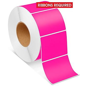 Industrial Thermal Transfer Labels - Fluorescent Pink, 4 x 3", Ribbons Required S-7989P