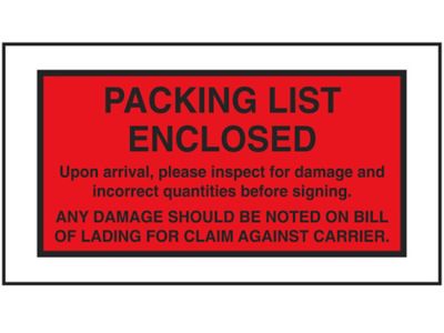 "Packing List Enclosed" Full-Face Envelopes - Red, 5 1/2 x 10"