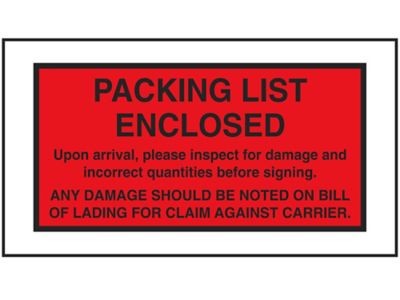 Enveloppes à fenêtre complète – « Packing List Enclosed », 5 1/2 x 10 po, rouge