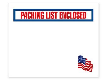 American Flag Packing List Envelopes - 7 1/2 x 5 1/2" S-8085