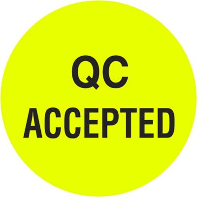 Étiquettes adhésives de gestion des stocks – « QC Accepted », 2 po, circulaire