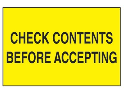 Pallet Protection Labels - "Check Contents Before Accepting", 4 x 6"