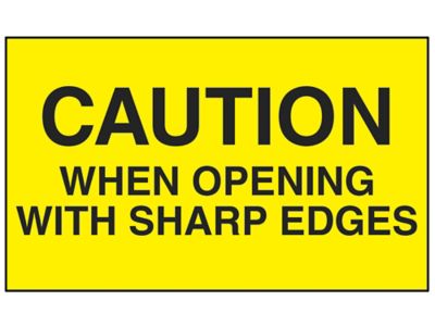 "Caution When Opening with Sharp Edges" Labels - 3 x 5"
