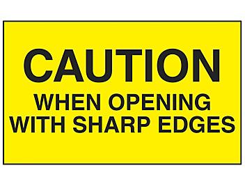 "Caution When Opening with Sharp Edges" Labels - 3 x 5" S-8210