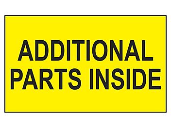 "Additional Parts Inside" Label - Fluorescent Yellow, 3 x 5" S-8238
