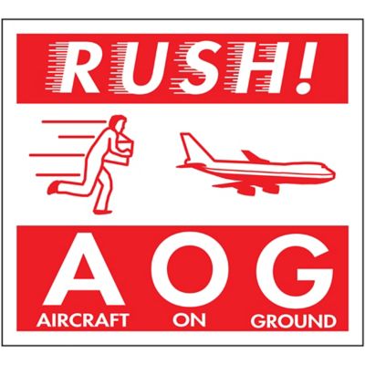 Air Labels - "Rush! AOG/Aircraft on Ground", 4 x 4"