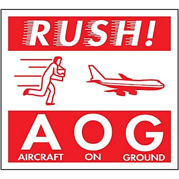 Air Labels - "Rush! AOG/Aircraft on Ground", 4 x 4"