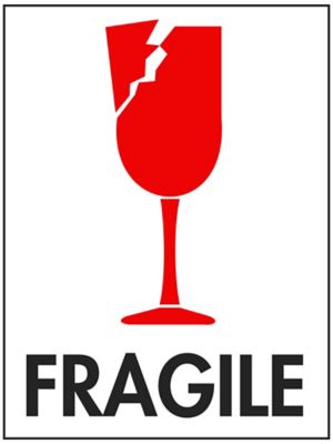 International Safe Handling Labels - "Fragile" with Broken Glass, 3 x 4"