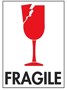 International Safe Handling Labels - "Fragile" with Broken Glass, 3 x 4"
