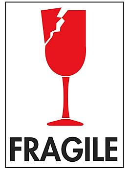 International Safe Handling Labels - "Fragile" with Broken Glass, 3 x 4" S-852