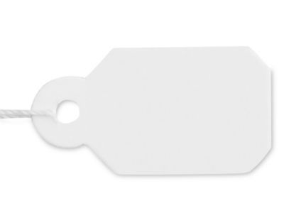 Jewelry Merchandise Tags - 3/8 x 13/16", Prestrung, White String S-8574W