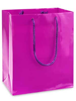High Gloss Shopping Bags 8 x 4 x 10", Cub, Purple S8586PUR Uline