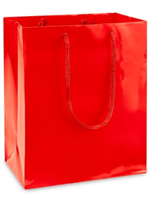 High gloss shopping bags 8 x 4 x 10 cub red s 8586r uline