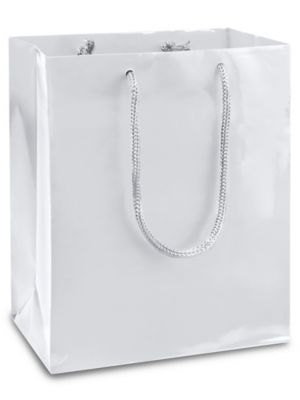 High Gloss Shopping Bags - 8 x 4 x 10, Cub, White S-8586W - Uline