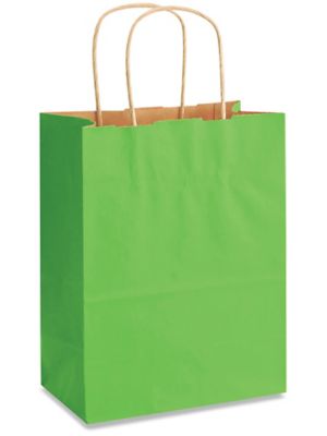 Kraft Tinted Color Shopping Bags - 8 x 4 1/2 x 10 1/4, Cub, Green S-8591G  - Uline