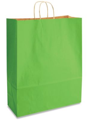 Kraft Tinted Color Shopping Bags - 16 x 6 x 19 1/4", Queen, Lime S-8593LIME