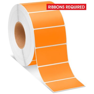 Industrial Thermal Transfer Labels - Fluorescent Orange, 4 x 2", Ribbons Required S-8597O