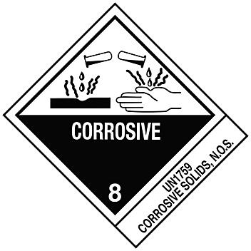 D.O.T. Labels - "Corrosive Solids, N.O.S. UN 1759", 4 x 4 3/4" S-884