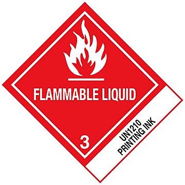 Etiquetas Adhesivas D.O.T (EUA) - "Flammable Liquid Printing Ink ONU  1210", 4 x 4 3/4"