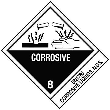 Etiquetas Adhesivas D.O.T (EUA) - "Corrosive Liquids, N.O.S. ONU 1760", 4 x 4 3/4"