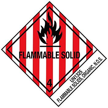 D.O.T. Labels - "Flammable Solid, Organic, N.O.S. UN 1325", 4 x 4 3/4" S-895
