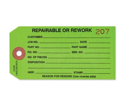  1-Part Inspection Tags - "Repairable/Rework"