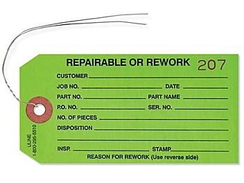 Inspection Tags - "Repairable/Rework", Pre-wired, Green S-929GPW