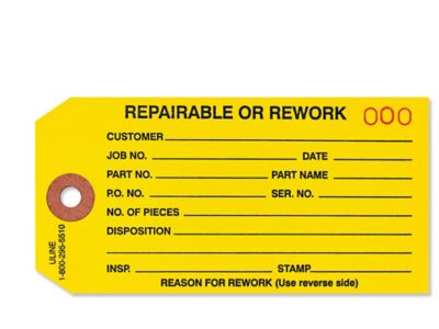 1Part Inspection Tags "Repairable/Rework", Yellow S929Y Uline