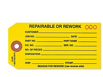 Inspection Tags - "Repairable/Rework", Yellow S-929Y