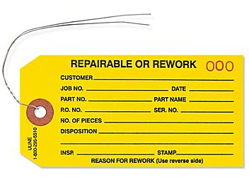 Inspection Tags - "Repairable/Rework", Pre-wired, Yellow S-929YPW